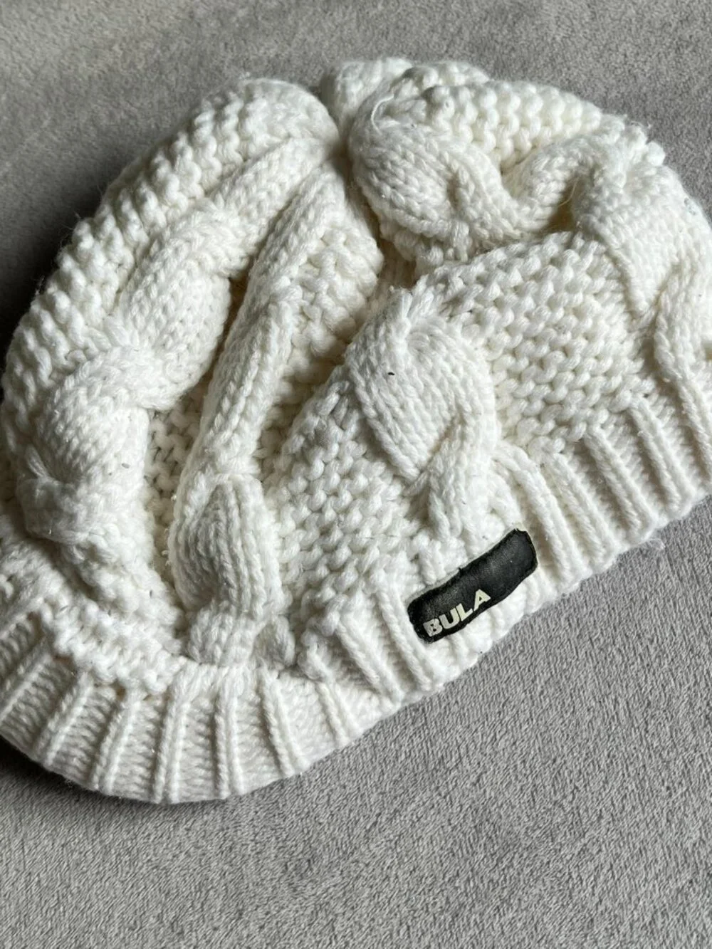 Bula Cable Knit Beanie Hat with Rim Women's One Size White Cream Lined